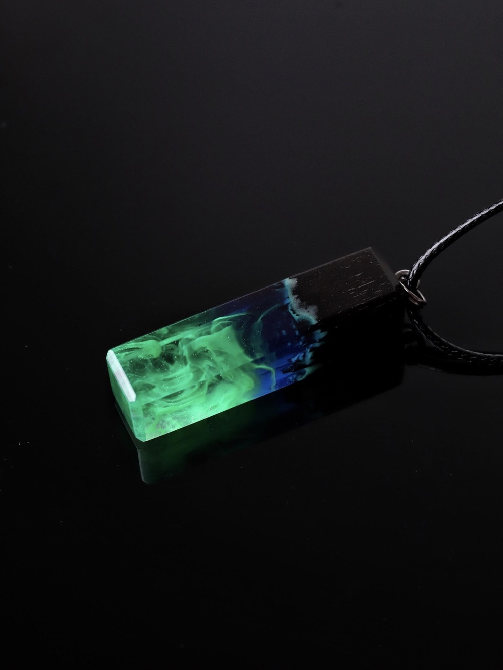 Handcrafted Green Blue Resin & Wood Pendant Necklace